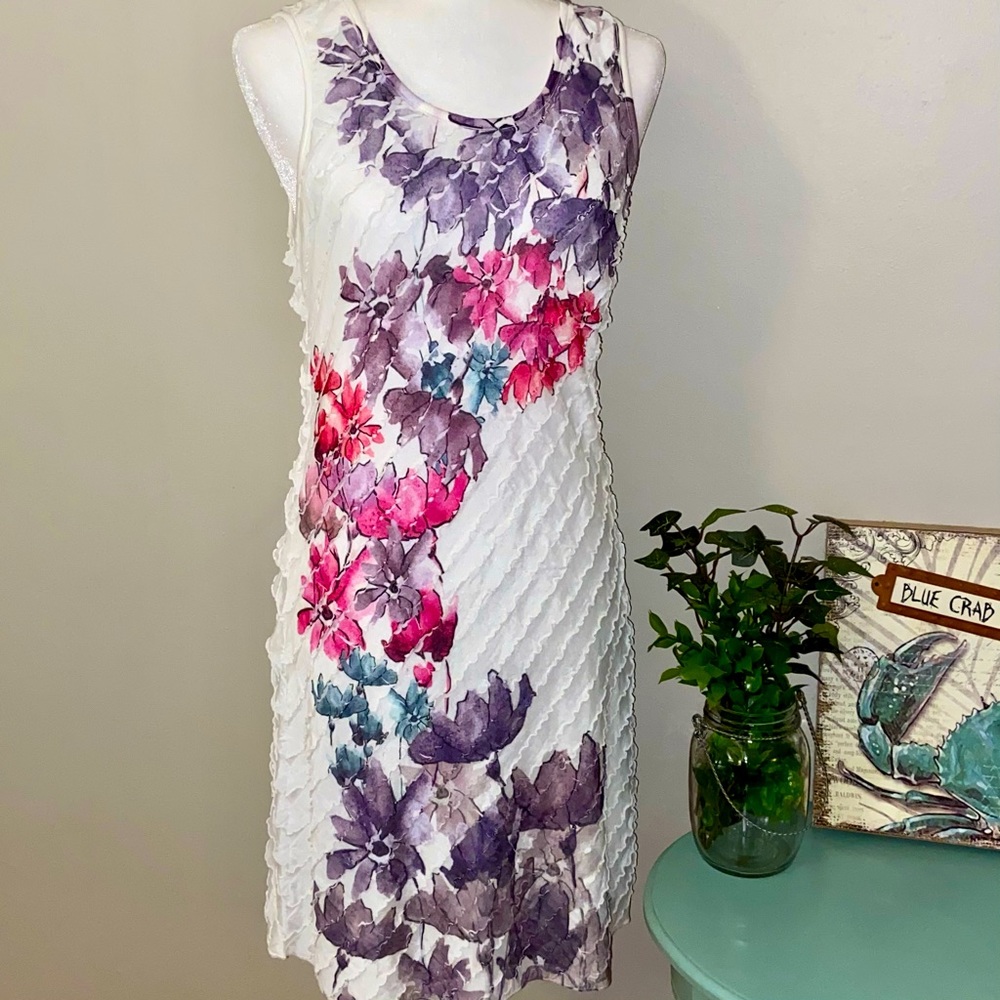 Christopher & Banks Sleeveless Floral Ruffle Dress